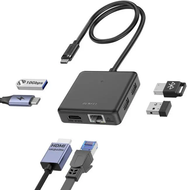 Main image of BENFEI USB C HUB 6in1 with HDMI(4K@60Hz), 100Mbps Ethernet, 100W Power Delivery, 1*USB 3.2 10Gbps and 2*USB 2.0, Compatible with iPhone 16 Pro/Max MacBook iPad Pro iMac S23 XPS17