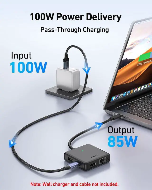 Alt view image 5 of 7 - BENFEI USB C HUB 6in1 with HDMI(4K@60Hz), 100Mbps Ethernet, 100W Power Delivery, 1*USB 3.2 10Gbps and 2*USB 2.0, Compatible with iPhone 16 Pro/Max MacBook iPad Pro iMac S23 XPS17