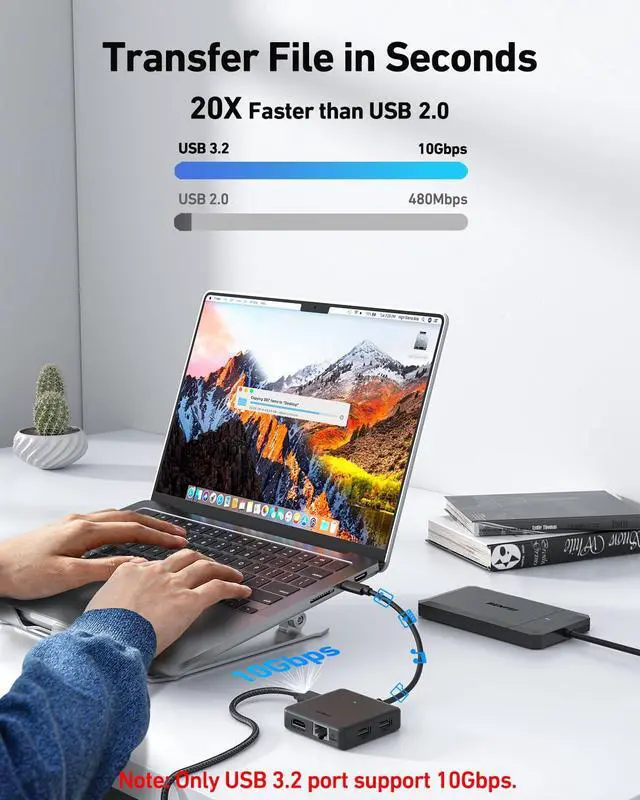Alt view image 6 of 7 - BENFEI USB C HUB 6in1 with HDMI(4K@60Hz), 100Mbps Ethernet, 100W Power Delivery, 1*USB 3.2 10Gbps and 2*USB 2.0, Compatible with iPhone 16 Pro/Max MacBook iPad Pro iMac S23 XPS17