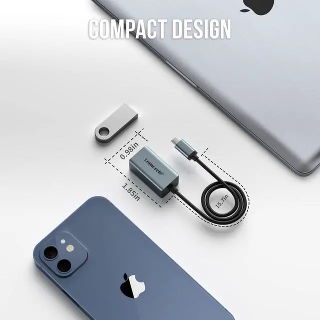 Alt view image 7 of 7 - USB C to Ethernet Adapter, Lemorele Type-C (Thunderbolt 3) to RJ45 Gigabit Ethernet, Aluminum Portable LAN Network Adapter for MacBook Pro/Air, iPad Pro/Mini, iMac, Surface Pro, Chromebook, Dell