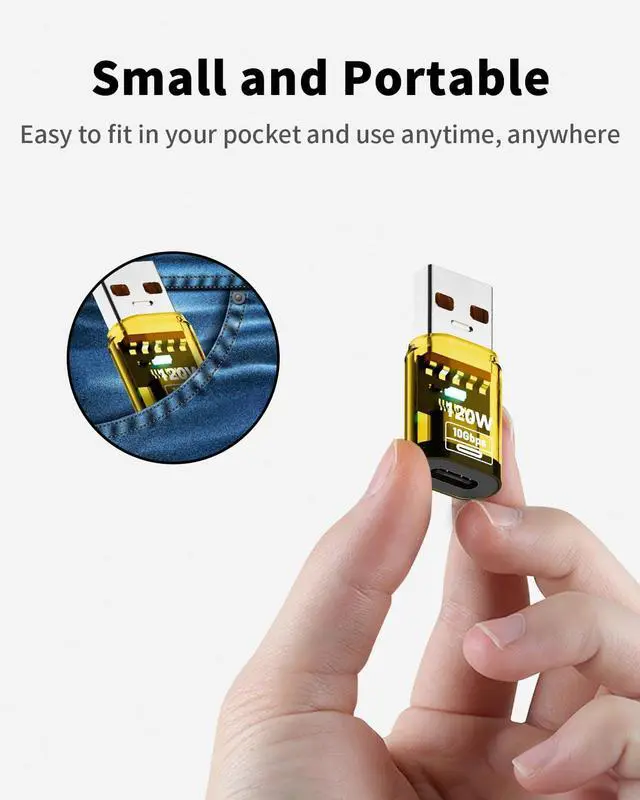 Alt view image 4 of 7 - Vszerda 4Pack 10Gbps USB C Female to USB Male Adapter 120W USB 3.2 Type C to Type A Charger Connector with Double-Side LED Comaptible for iPhone 15 16 Plus Pro Max, Laptop, Charger, Earphone, Yellow