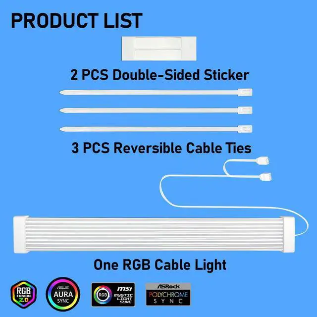 Alt view image 3 of 7 - PC RGB Light Strip for PSU Cables, CL300 5V 3Pin ARGB Sync, Suit for 6Pin 8Pin 12Pin 16Pin 24Pin PSU RGB Cable Extensions, Colorful for PC Case