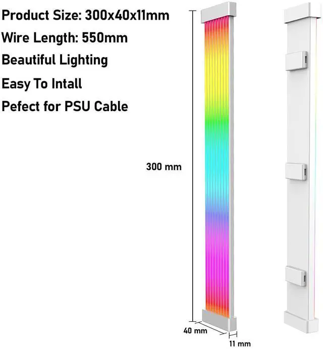 Alt view image 4 of 7 - PC RGB Light Strip for PSU Cables, CL300 5V 3Pin ARGB Sync, Suit for 6Pin 8Pin 12Pin 16Pin 24Pin PSU RGB Cable Extensions, Colorful for PC Case