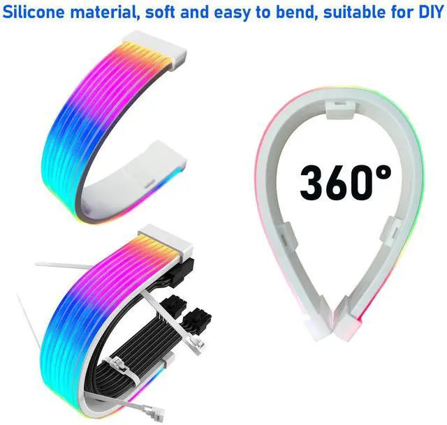 Alt view image 5 of 7 - PC RGB Light Strip for PSU Cables, CL300 5V 3Pin ARGB Sync, Suit for 6Pin 8Pin 12Pin 16Pin 24Pin PSU RGB Cable Extensions, Colorful for PC Case