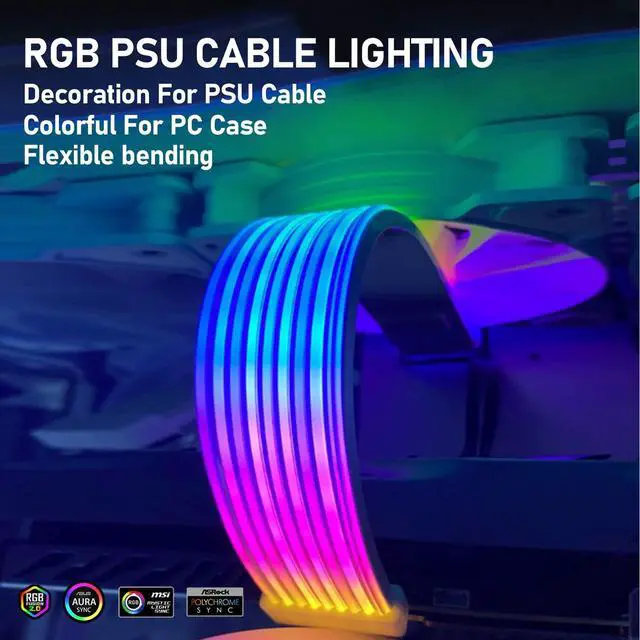 Alt view image 6 of 7 - PC RGB Light Strip for PSU Cables, CL300 5V 3Pin ARGB Sync, Suit for 6Pin 8Pin 12Pin 16Pin 24Pin PSU RGB Cable Extensions, Colorful for PC Case