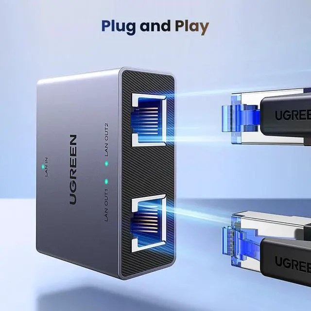Alt view image 4 of 7 - UGREEN 1000Mbps Ethernet Splitter 1 to 2, Plug and Play, 2 Devices Simultaneously Networking, 3FT USB Power Cable, RJ45 Internet Ethernet Switch for PC, Laptop, PS5, Xbox, TV
