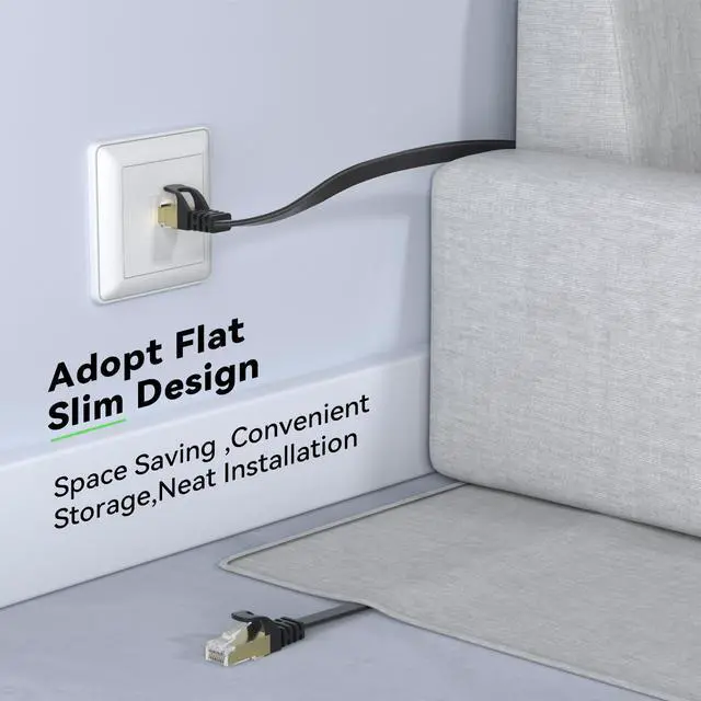 Alt view image 4 of 7 - BUSOHE Cat 8 Ethernet Cable 50 FT, 40Gbps 2000MHz Cat8 High Speed Flat Internet Network Patch Cord, SFTP Shielded LAN Wire with Gold Plated RJ45 Connector, with Clips, Outdoor Indoor- 50FT Black