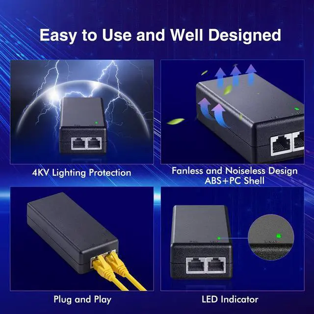 Alt view image 6 of 7 - MokerLink Gigabit PoE Injector, 802.3af 15.4W, 10/100/1000Mbps Ethernet, Plug & Play, Non-PoE to PoE Adapter, Distance Up to 100 Meters (328 ft.)