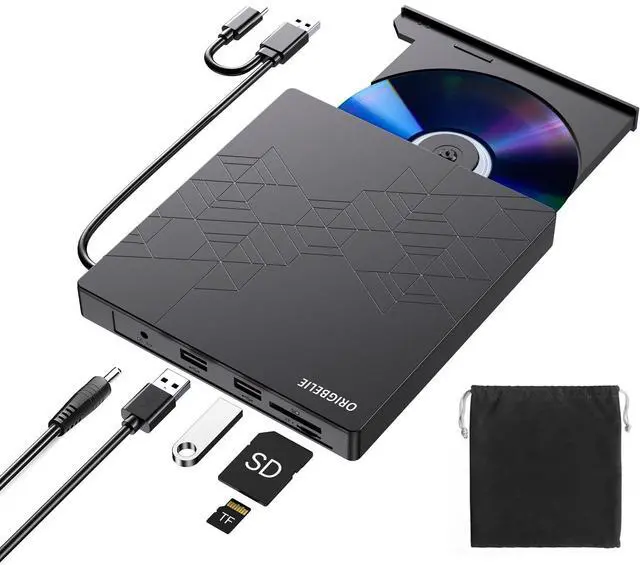 Main image of ORIGBELIE External DVD Drive, CD Drive USB 3.0 Typle C CD/DVD ROM +/-RW Adapter with USB Port DVD Burner for Laptop PC Desktop Computer, Optical Disk Drive CD Player Compatible with Mac Windows Linux