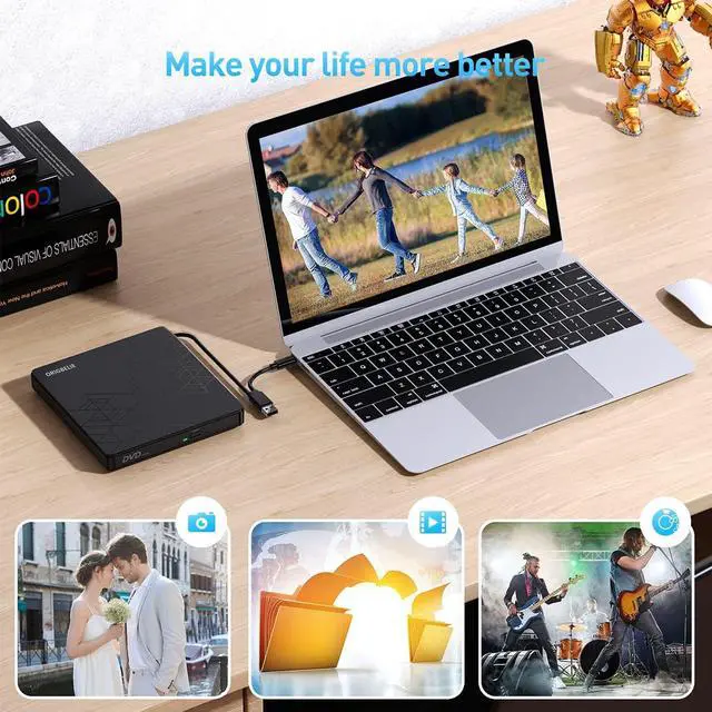 Alt view image 4 of 7 - ORIGBELIE External DVD Drive, CD Drive USB 3.0 Typle C CD/DVD ROM +/-RW Adapter with USB Port DVD Burner for Laptop PC Desktop Computer, Optical Disk Drive CD Player Compatible with Mac Windows Linux