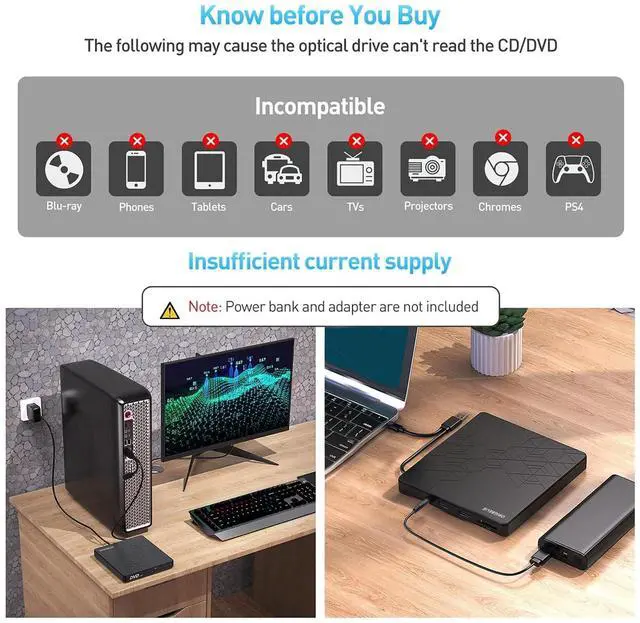 Alt view image 7 of 7 - ORIGBELIE External DVD Drive, CD Drive USB 3.0 Typle C CD/DVD ROM +/-RW Adapter with USB Port DVD Burner for Laptop PC Desktop Computer, Optical Disk Drive CD Player Compatible with Mac Windows Linux