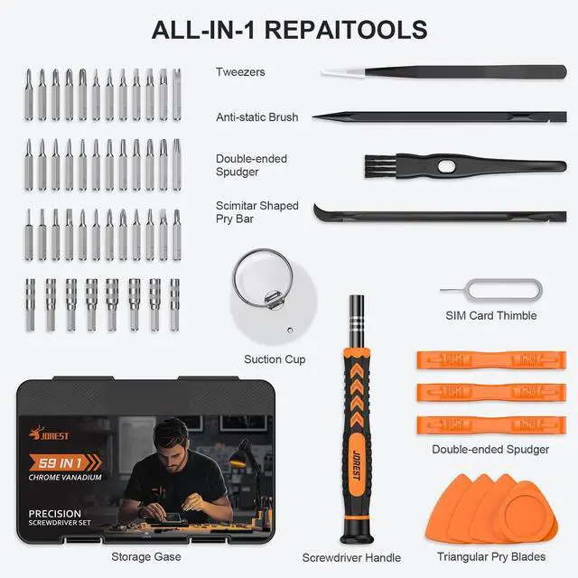 Alt view image 6 of 7 - JOREST 59Pcs Small Precision Screwdriver Set with Torx T5, T6, T8, Mini Repair Tool Kit for Macbook, Computer, Laptop, iPhone, PS4 PS5, Xbox, Switch, Eyeglasses, Watch, PC, Ring Doorbell, Electronic