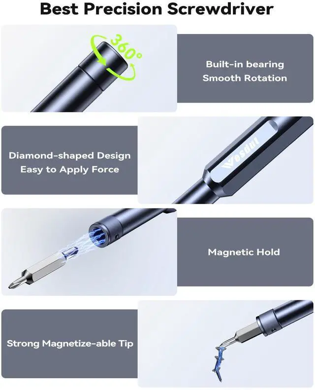 Alt view image 4 of 7 - Wesdut 49-in-1 Small Screwdriver Set, [Super Durable] Tiny Torx Screwdriver Fits All Ring Doorbell, Precision Magnetic Mini Repair Tool Kit for Watch, Laptop, Eyeglass, Camera, Men Gift Screw Driver