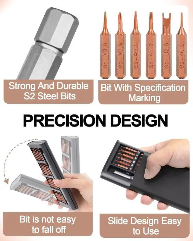 Alt view image 3 of 7 - Dndo Small Precision Screwdriver Set 25-in-1 Professional Magnetic Mini Repair Tool Kit for Laptop, Phone, PC, MacBook, Tablet, Computer, PS5, PS4, Xbox, Electronic, Glasses, Watch