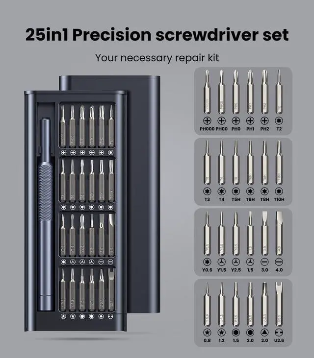 Alt view image 3 of 7 - AXTH 25-in-1 Small Precision Screwdriver Set, Professional Magnetic Mini Repair Tool Kit for Phone, Computer, Watch, Laptop, Macbook, Ring Doorbell, Eyeglass, Electronic, [Bearing Steel] Screw Driver