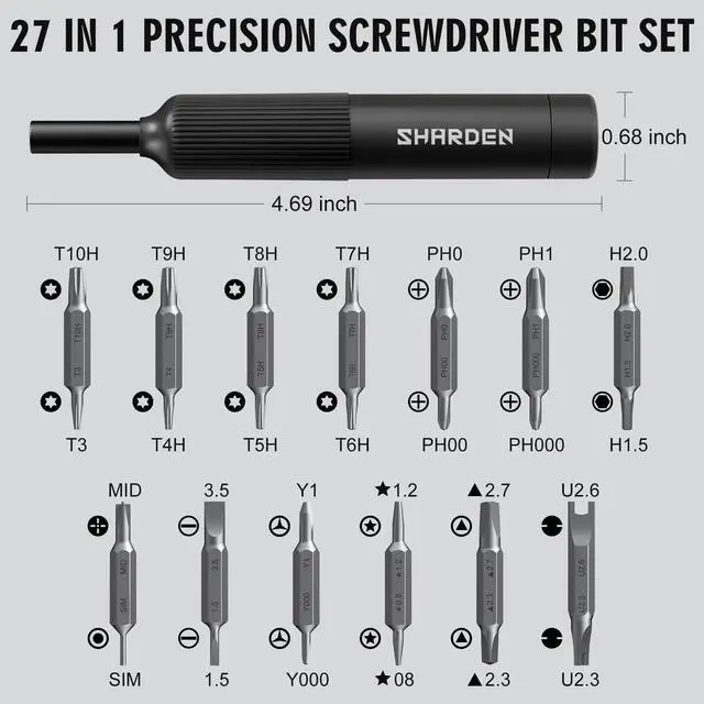 Alt view image 4 of 7 - Sharden 27-in-1 Precision Screwdriver Set Multi Bit Small Screwdriver Magnetic Mini Screwdriver Set Pen Style Manual Repair Tool Kit For Eyeglass, Watch, Computer, Jewelers, Laptop, Electronics, Phone