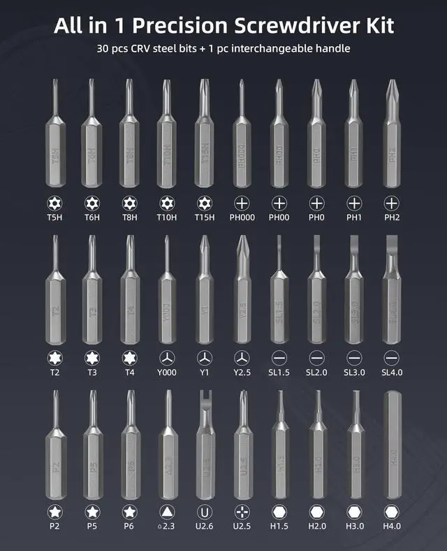 Alt view image 5 of 7 - 31 in 1 Magnetic Screwdriver Set, Precision Screwdriver Set, Multi Bit Reapair Tool Kit for Laptop, Cell Phone, PC, MacBook, Tablet, Computer, PS5, PS4, Electronic, Glasses, Watch