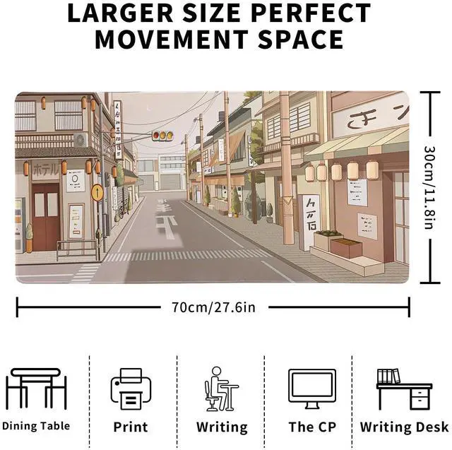 Alt view image 2 of 7 - Tokyo Street Mouse Pad Anime Japanese Desk Mat Kawaii Large Gaming Mousepad XL Beige Cute Mousepad Gaming Non-Slip Rubber Base Stitched Edges Keyboard Mouse Mat Desk Pad for Office Home and Game