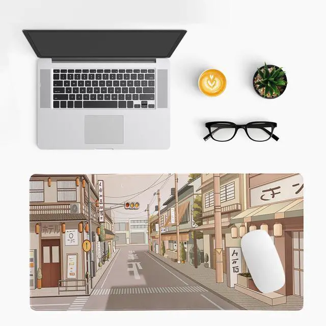 Alt view image 3 of 7 - Tokyo Street Mouse Pad Anime Japanese Desk Mat Kawaii Large Gaming Mousepad XL Beige Cute Mousepad Gaming Non-Slip Rubber Base Stitched Edges Keyboard Mouse Mat Desk Pad for Office Home and Game