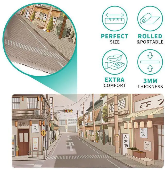 Alt view image 5 of 7 - Tokyo Street Mouse Pad Anime Japanese Desk Mat Kawaii Large Gaming Mousepad XL Beige Cute Mousepad Gaming Non-Slip Rubber Base Stitched Edges Keyboard Mouse Mat Desk Pad for Office Home and Game