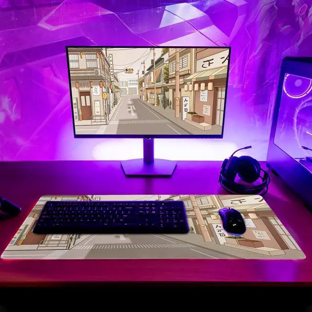 Alt view image 6 of 7 - Tokyo Street Mouse Pad Anime Japanese Desk Mat Kawaii Large Gaming Mousepad XL Beige Cute Mousepad Gaming Non-Slip Rubber Base Stitched Edges Keyboard Mouse Mat Desk Pad for Office Home and Game