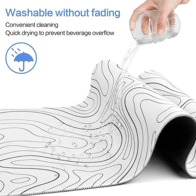 Alt view image 5 of 6 - Gaming Mouse Pad Large 31.5 x 11.8in Topographic Keyboard Pad Mouse Pad for Non-Slip Base and Stitched Edge, Extended Desk Pad XL Keyboard Desk Mat (White)