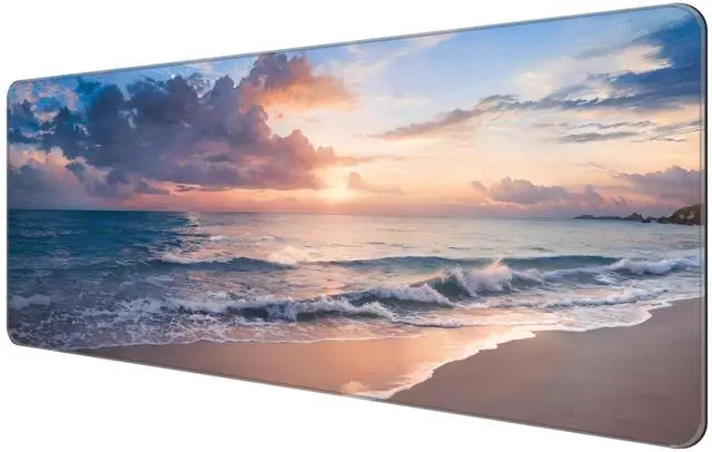Main image of Dynippy Thin Extended Gaming Mouse Pad with Stitched Edges Large Mousepad Long XXL Keyboard and Mouse pad Desk Mat for Gaming Office & Home - Galaxy Space (Beach)