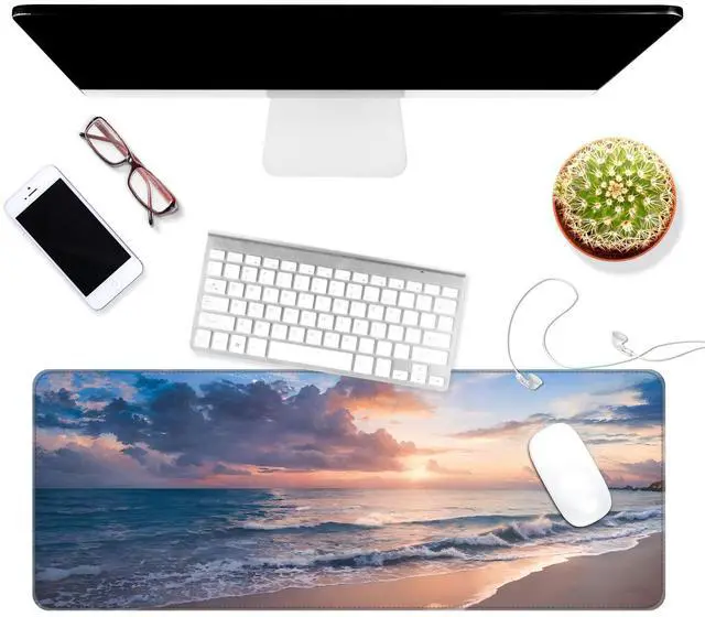 Alt view image 3 of 5 - Dynippy Thin Extended Gaming Mouse Pad with Stitched Edges Large Mousepad Long XXL Keyboard and Mouse pad Desk Mat for Gaming Office & Home - Galaxy Space (Beach)