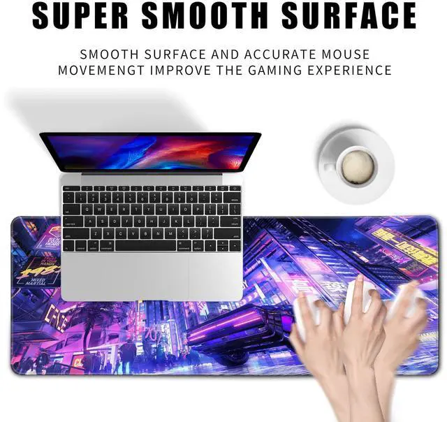 Alt view image 2 of 7 - Extended Large Mouse Pad, XL Gaming Mousepad 31.5 x 11.8 Inch,Full Desk Keyboard Mat with Stitched Edges Big Computer Keyboard Desk Pad for Gaming Office, Futuristic Neon City