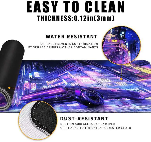 Alt view image 4 of 7 - Extended Large Mouse Pad, XL Gaming Mousepad 31.5 x 11.8 Inch,Full Desk Keyboard Mat with Stitched Edges Big Computer Keyboard Desk Pad for Gaming Office, Futuristic Neon City