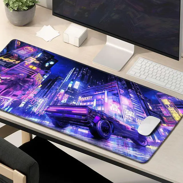Alt view image 7 of 7 - Extended Large Mouse Pad, XL Gaming Mousepad 31.5 x 11.8 Inch,Full Desk Keyboard Mat with Stitched Edges Big Computer Keyboard Desk Pad for Gaming Office, Futuristic Neon City