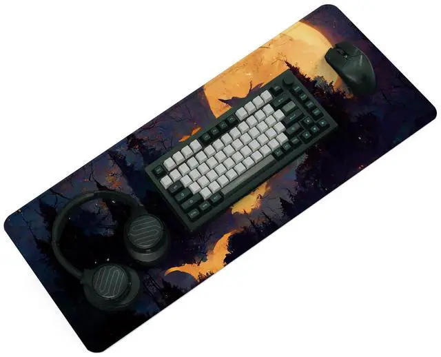 Alt view image 3 of 6 - Gaming Mouse Pad with Anti-Slip Rubber Base, Extended Large Computer Mouse Mat with Stitched Edges, Long XL Anime Mousepad for Laptop and Keyboard, 31.5 x 11.8 inch (Dark Night)