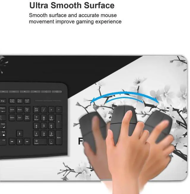 Alt view image 2 of 5 - Black and White Cherry Blossom Mouse Pad Gaming Large Mouse Pad Japanese XL Mousepad Extended Long Big Desk Mat Stitched Edges Non-Slip Rubber Base Mice Pad 31.5 X 11.8 Inch