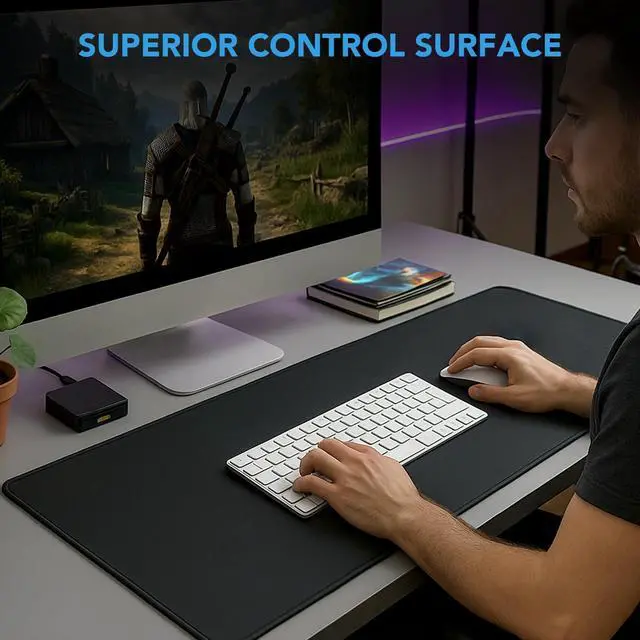 Alt view image 6 of 7 - Large Gaming Mouse Pad with Non-Slip Rubber Base, Waterproof Extra Large Desk Mousepad with Stitched Edges, XXL Computer Long Keyboard Mouse Mat for Gamer, Office & Home, 31.5" x 15.7", Black