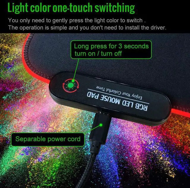 Alt view image 5 of 7 - RGB Gaming Mouse Pad with 11 RGB Light up Modes,LED Gaming Pad,Non-Slip Rubber Based Computer Mice mat Medium Size(13.7 x 10.3)