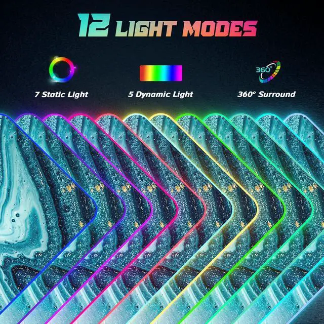 Alt view image 3 of 7 - ITNRSIIET RGB Gaming Mouse Pad, Full Desk XL Extended Large Gaming Mousepad, 12 Lighting Modes 30% Thicker Big LED Desk Mat for Gamers, 32 x 12 inches, Blue Marble Gold