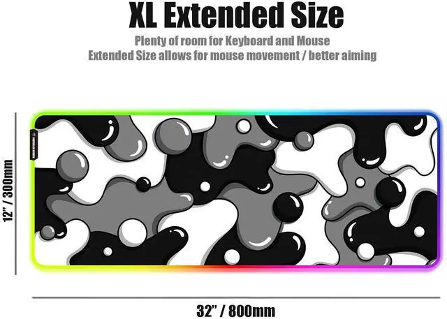 Alt view image 2 of 6 - KRAKEN KEYBOARDS DRIP XL Black & White Gaming RGB Mouse Pad - Professional Artisan Mouse Pad - Black & White Gaming RGB Desk Mat - 31" x 12" Thick Extended XXL Gaming Mouse Pad (Stealth)