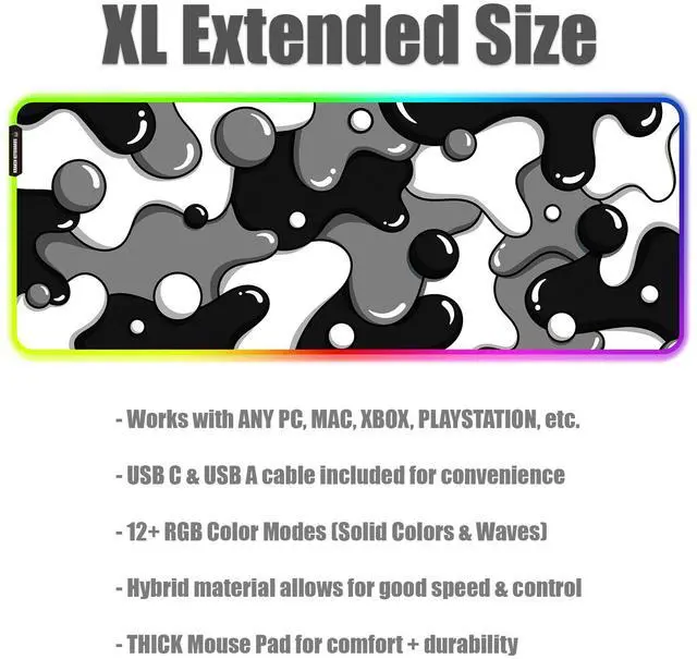 Alt view image 3 of 6 - KRAKEN KEYBOARDS DRIP XL Black & White Gaming RGB Mouse Pad - Professional Artisan Mouse Pad - Black & White Gaming RGB Desk Mat - 31" x 12" Thick Extended XXL Gaming Mouse Pad (Stealth)