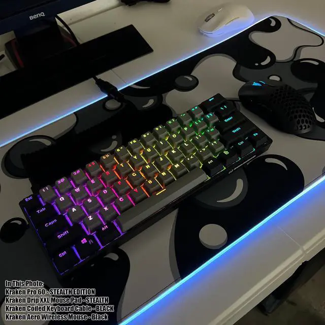 Alt view image 5 of 6 - KRAKEN KEYBOARDS DRIP XL Black & White Gaming RGB Mouse Pad - Professional Artisan Mouse Pad - Black & White Gaming RGB Desk Mat - 31" x 12" Thick Extended XXL Gaming Mouse Pad (Stealth)