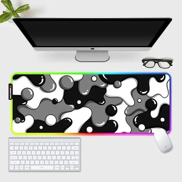 Alt view image 4 of 6 - KRAKEN KEYBOARDS DRIP XL Black & White Gaming RGB Mouse Pad - Professional Artisan Mouse Pad - Black & White Gaming RGB Desk Mat - 31" x 12" Thick Extended XXL Gaming Mouse Pad (Stealth)