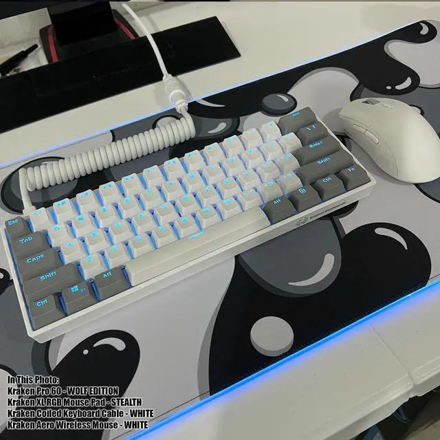 Alt view image 6 of 6 - KRAKEN KEYBOARDS DRIP XL Black & White Gaming RGB Mouse Pad - Professional Artisan Mouse Pad - Black & White Gaming RGB Desk Mat - 31" x 12" Thick Extended XXL Gaming Mouse Pad (Stealth)