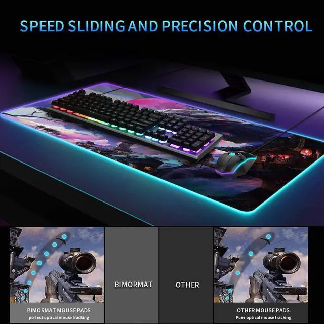 Alt view image 3 of 7 - Gaiamat XXL RGB Gaming Mouse Pad Large LED Anime Mousepad with 10 Lighting Modes Non-Slip Rubber Base Durable Stitched Edges 35.4x15.7IN for Laptop PC Desk Plug and Play