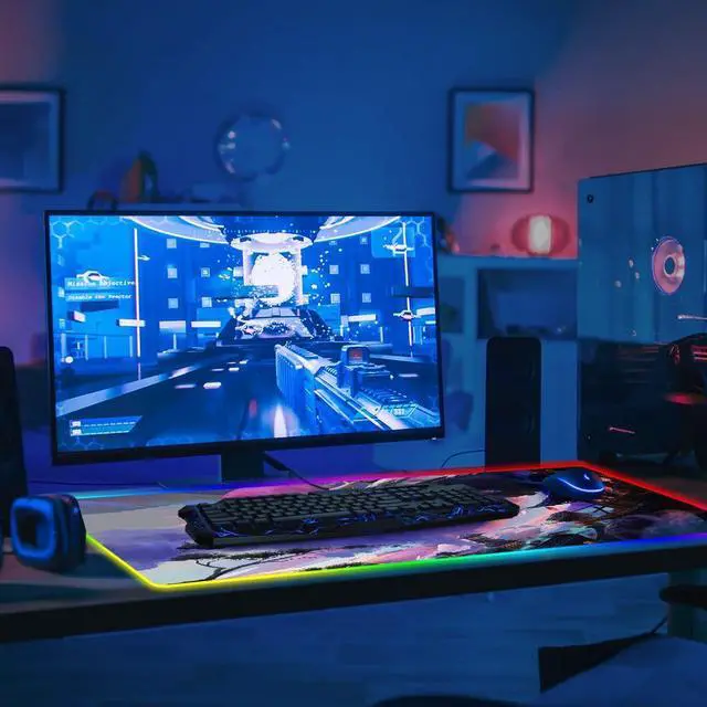 Alt view image 7 of 7 - Gaiamat XXL RGB Gaming Mouse Pad Large LED Anime Mousepad with 10 Lighting Modes Non-Slip Rubber Base Durable Stitched Edges 35.4x15.7IN for Laptop PC Desk Plug and Play