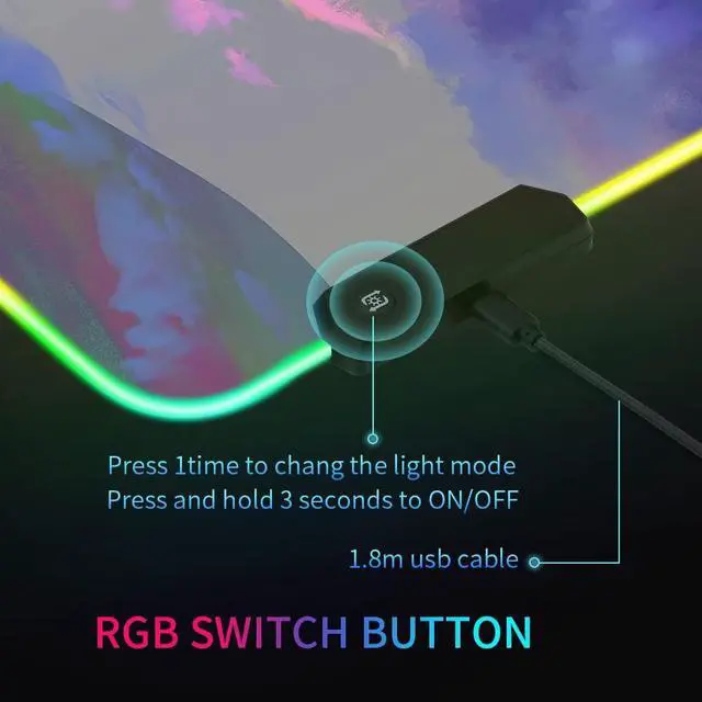 Alt view image 6 of 7 - Gaiamat XXL RGB Gaming Mouse Pad Large LED Anime Mousepad with 10 Lighting Modes Non-Slip Rubber Base Durable Stitched Edges 35.4x15.7IN for Laptop PC Desk Plug and Play