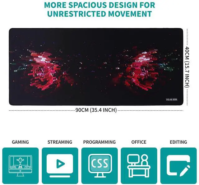 Alt view image 6 of 7 - TIDALSOIL Large Gaming Mouse Pad 35.4 x 15.7 Inch  Oversized Extended Desk Pad with Non-Slip Base, Stitched Edges Mousepad, Smooth Surface for Keyboard, Mouse, Office, Gaming and Work