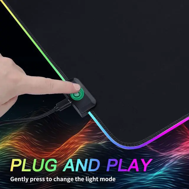 Alt view image 4 of 7 - RGB Gaming Mouse Pad, 31.5 x 11.8 Inch Oversized Mouse Mat with 12 Light Modes, Non-Slip Rubber Base, Large Keyboard Pad for PC Gaming, Office, Black