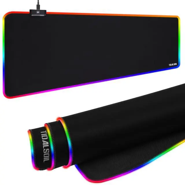 Alt view image 7 of 7 - RGB Gaming Mouse Pad, 31.5 x 11.8 Inch Oversized Mouse Mat with 12 Light Modes, Non-Slip Rubber Base, Large Keyboard Pad for PC Gaming, Office, Black