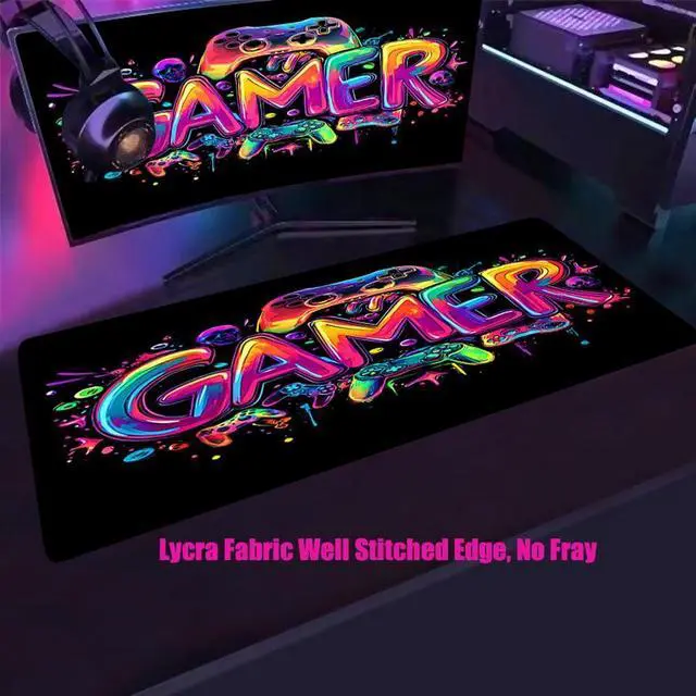 Alt view image 2 of 7 - Jhdstore Blacklight Mouse Pad Gaming Desk Mat, XXL Extended Gaming Mousepad, Large Mouse Pad for Desk Rubber Base Mousepad with Stitched Edges, Keyboard Mouse Mat for Work Game Office Home