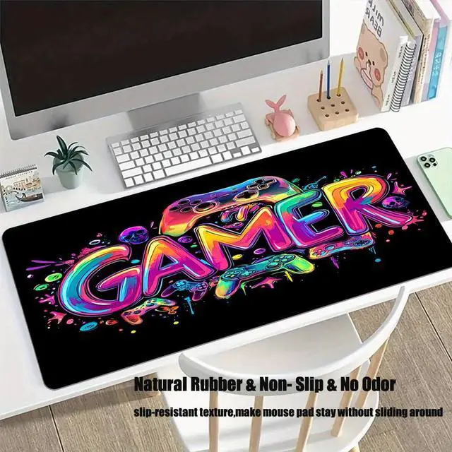 Alt view image 3 of 7 - Jhdstore Blacklight Mouse Pad Gaming Desk Mat, XXL Extended Gaming Mousepad, Large Mouse Pad for Desk Rubber Base Mousepad with Stitched Edges, Keyboard Mouse Mat for Work Game Office Home