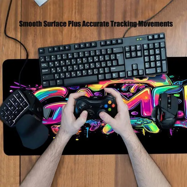 Alt view image 4 of 7 - Jhdstore Blacklight Mouse Pad Gaming Desk Mat, XXL Extended Gaming Mousepad, Large Mouse Pad for Desk Rubber Base Mousepad with Stitched Edges, Keyboard Mouse Mat for Work Game Office Home